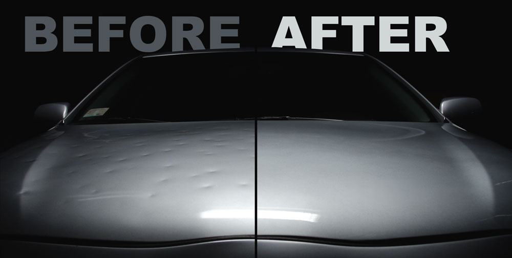 a picture of a car with hail damage and repair
